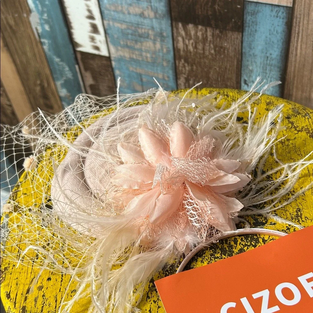 Chic Blush Feather Fascinator Headband - Picture 13 of 13